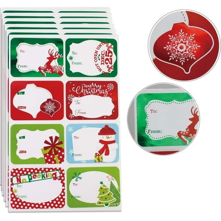 Christmas Gift Foil Stickers Tags 80 Count, 8 Foil Designs for Xmas Present Name Labels