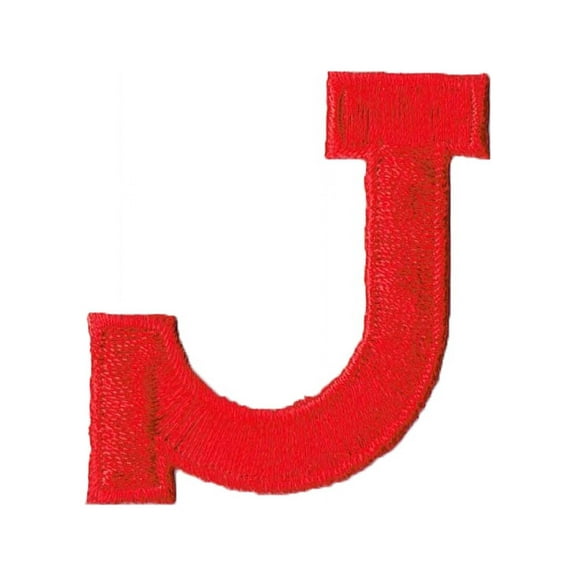 Alphabet Letter - J - Color Red - 2" Block Style - Iron On Embroidered Applique Patch
