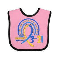 Inktastic 3-21 World Down Syndrome Day Blue and Yellow Rainbow Ribbon Boys or Girls Baby Bib