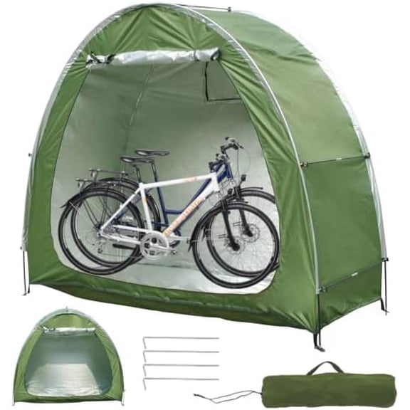 Bike Tent Storage Shed for 2 Bikes Waterproof 210D Oxford Fabric, Outdoor Bicycle Cover Shelter with Window Design, Bike Storage Tent for Home Garden, Green