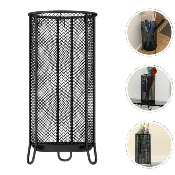 SOPOTUTU Black Metal Umbrella Stand with Drip Tray for Entryway Wet Umbrella Storage Rack