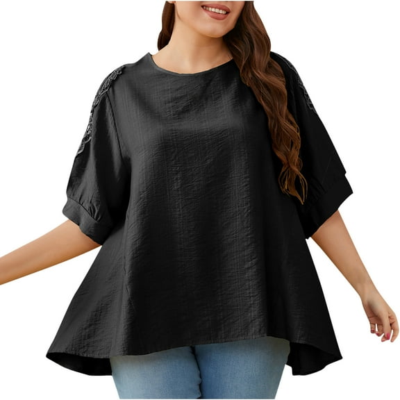 Mittory Blouses for Women Summer Cotton Linen Embroidered Shirt Short Sleeve Tops Boho T-Shirts