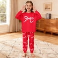 thumbnail image 2 of FINALGANG Valentine's Day Girls Kids 2 Piece Homewear Set Cartoon Bow Prints Long Sleeve Lapel Button Down Top Loose Fit Pants For Casual Daily Home Relaxation Fashionable Outfits, 2 of 6