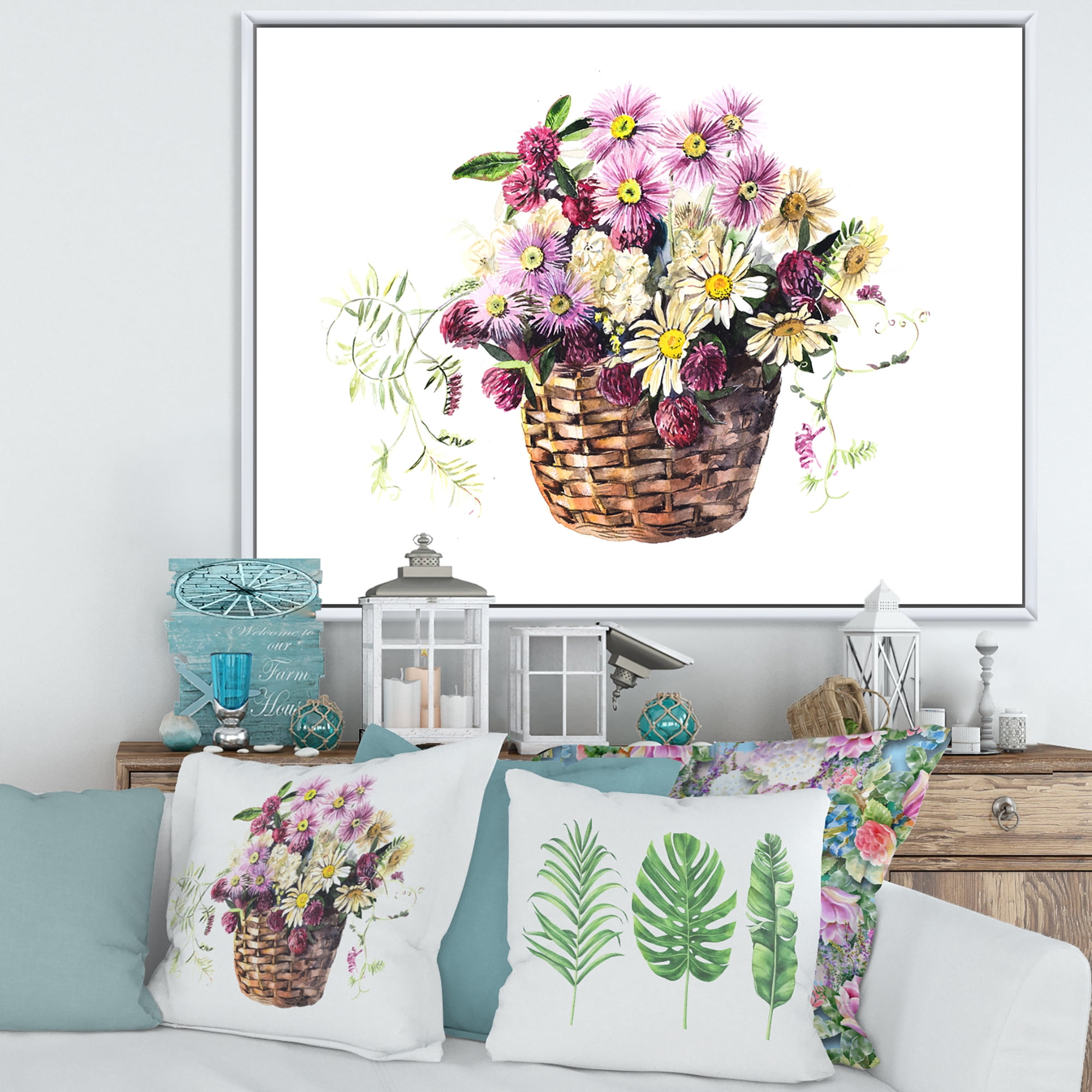 Designart 'The Basket Bouquet From Meadow Flowers' Traditional Framed Canvas Wall Art Print