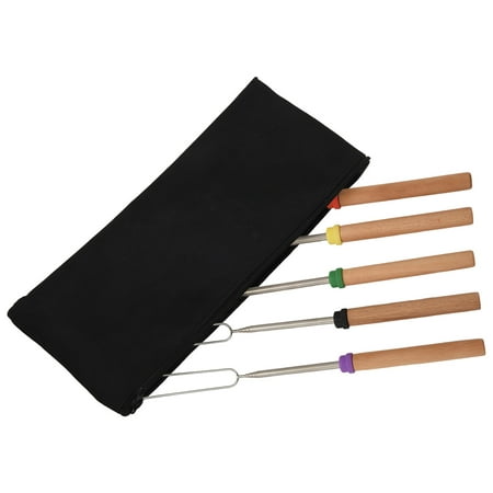

5Pack Marshmallow Roasting Sticks with Wooden Handle Extendable Forks Telescoping Skewers for Campfire Firepit and Sausage BBQ 32 Inch