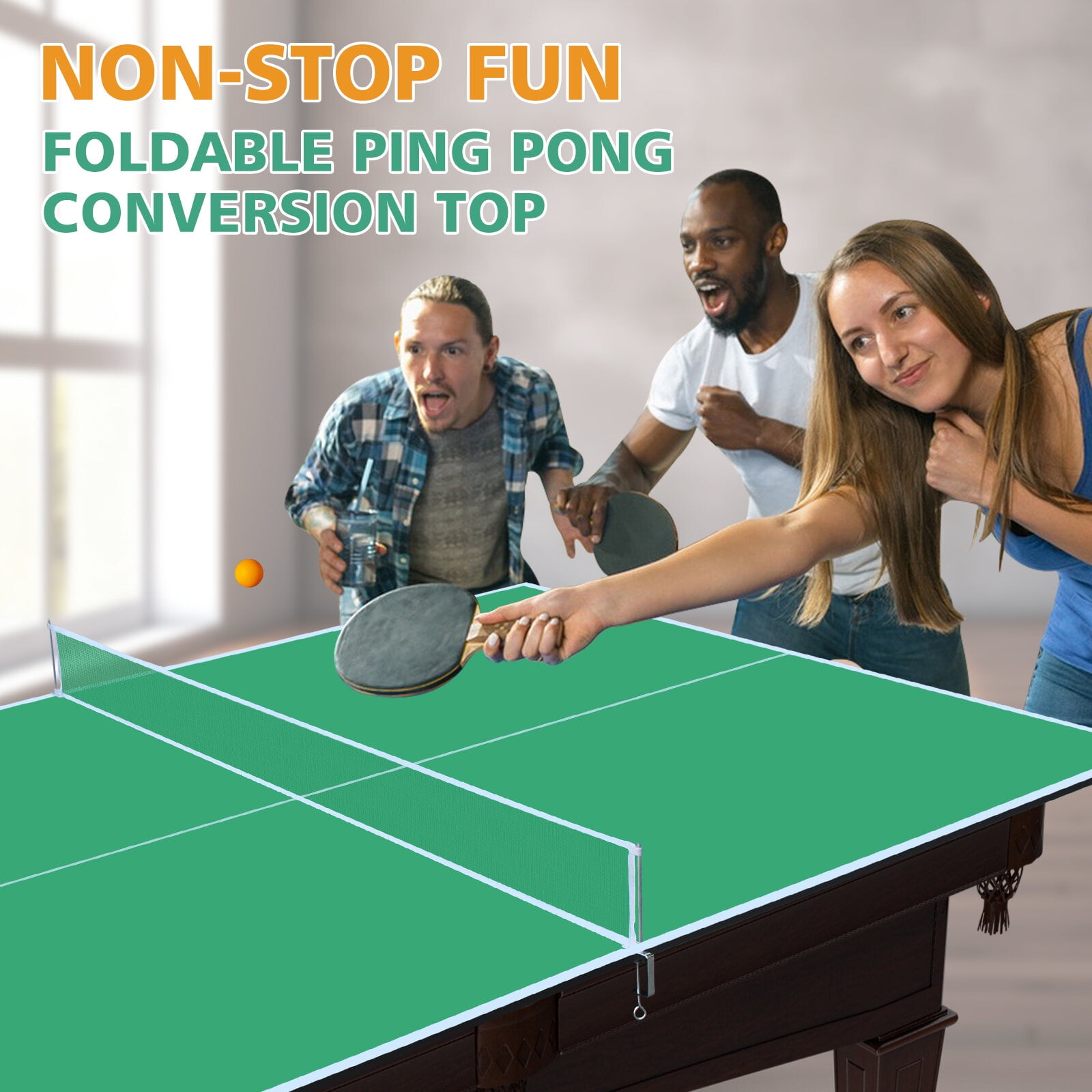 7x4ft Green Ping Pong Table Top - 12mm MDF Foldable Conversion Top with Net for Indoor Table Tennis Games