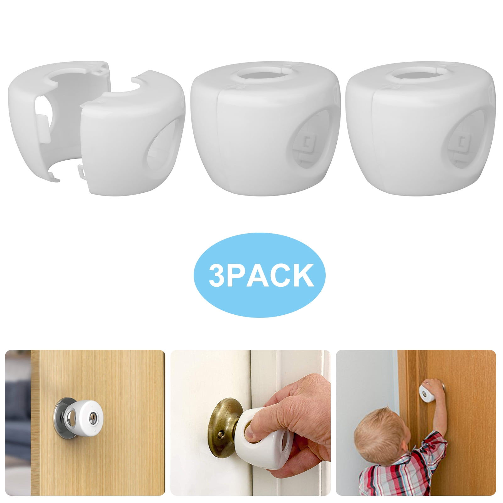 Round Door Knob Kids Safety Covers 3 Pack Child Proof Lock Cover