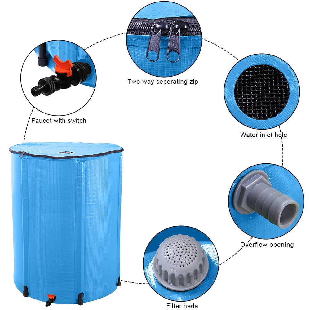 Gzxs 100 Gallon Collapsible Rain Barrel, Large Garden Water Storage Tank, Portable Folding Rainwater Collector, Water Catcher (Blue)