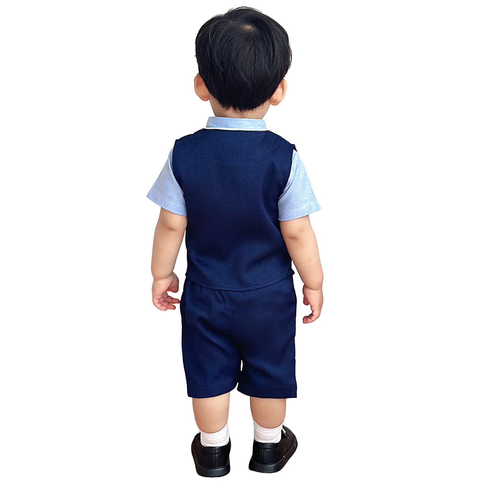 Povozer Toddler Baby Boys Summer Print Shirt Outfits Toddler Baby Boy Baseball Clothes Set Embroidery Striped Short Sleeve Button Down Shirt Shorts 2Pcs Summer Outfit for 18-24 Months,Blue