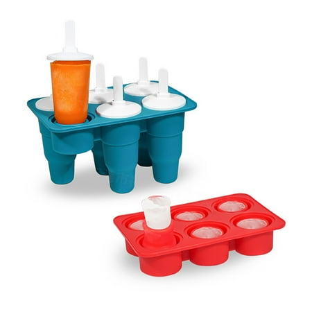 

LA TALUS 1 Set Ice-lolly Mold Non-stick Collapsible Silicone 6 Cavity Juice Freezing Ice Pop Maker for Children Red