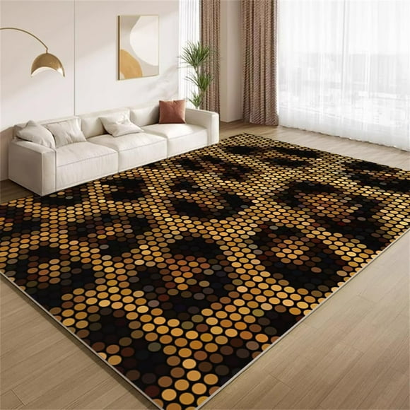 Polka Dot Leopard Print Area Rugs Vintage Black Brown Rugs Non Slip Low Pile Indoor Throw Carpet for Living Room Bedroom Gameroom Study Office Entrance Foyer 2ftx3ft