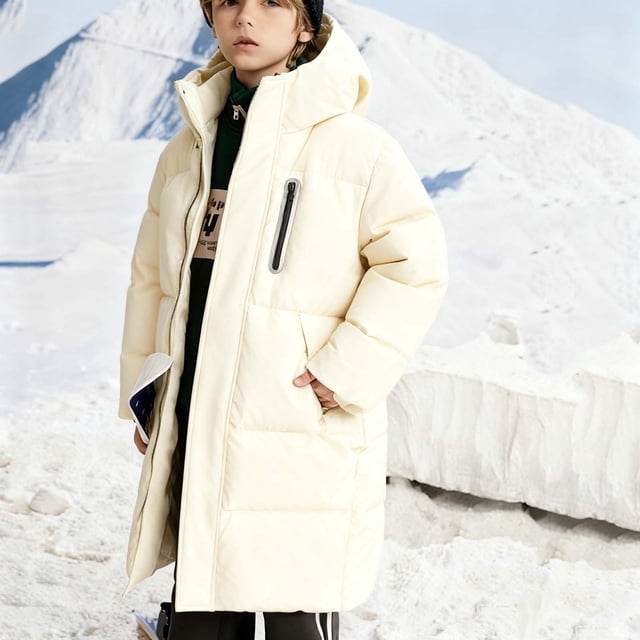 Parkas de manga larga para niños, de invierno, de color liso, gruesas, rellenas de plumón, resistentes al viento y cálidas, con capucha, chaqueta de longitud media, con cuello grande, para niñas, part