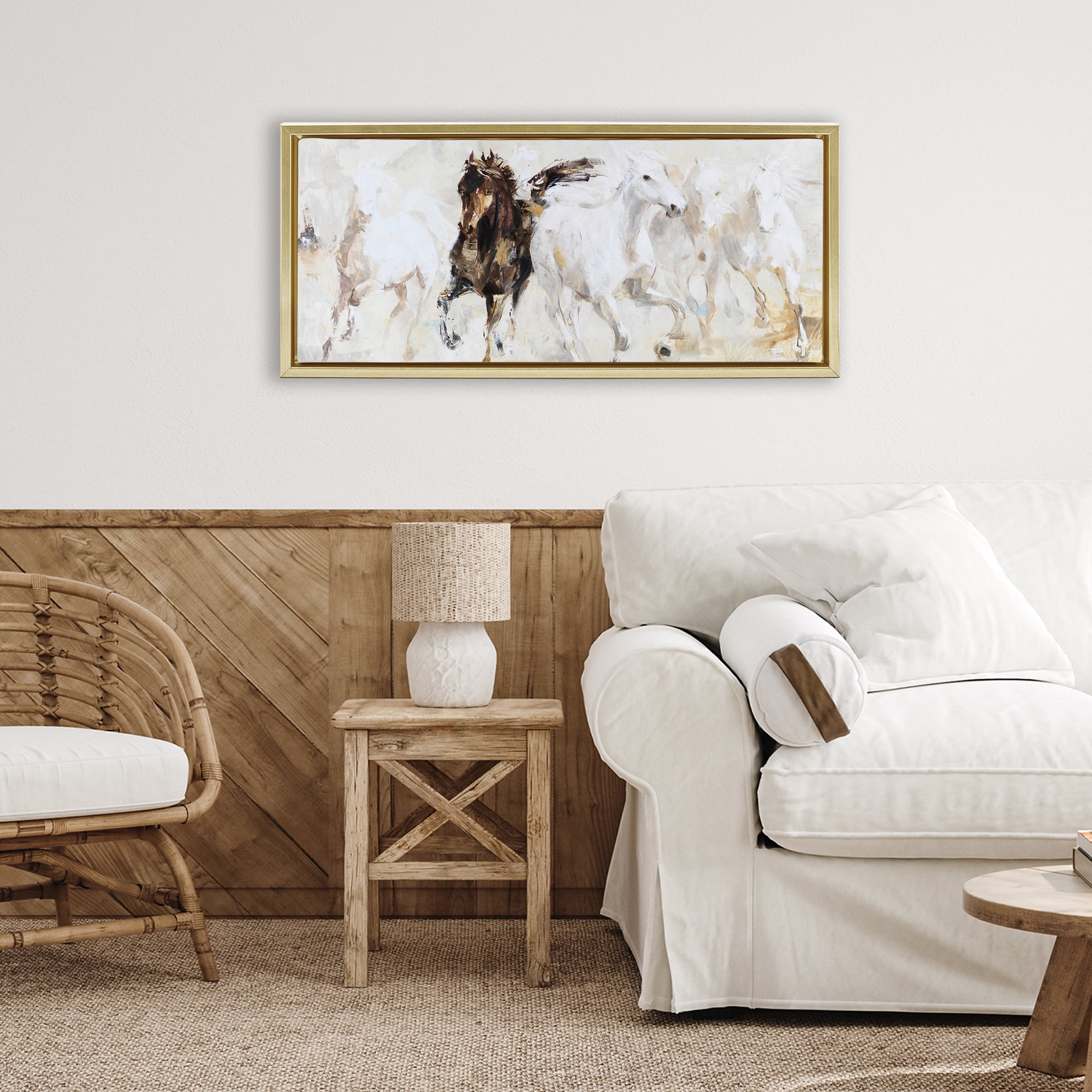 Stupell Industries Dancing Horses Abstract Scene Gold Framed Floater Canvas Wall Art, design by Lorenzo Collective