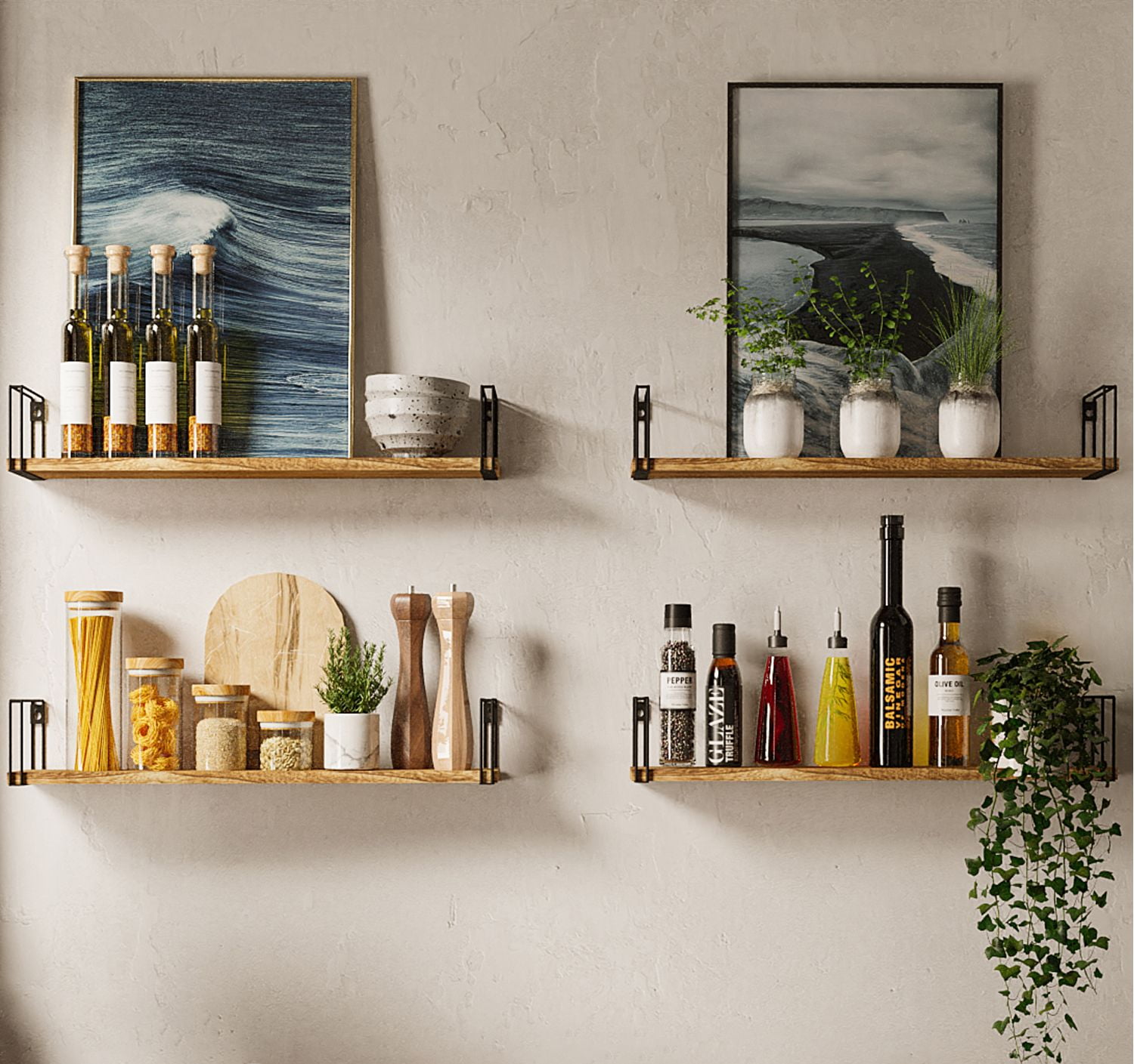 Wallniture Avila Rustic Floating Shelves for Kitchen Wall Mounted