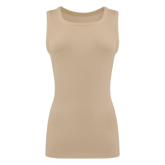 Women's Ribbed Sleeveless Crew Neck Summer Top Casual Basic Strap Tank Top