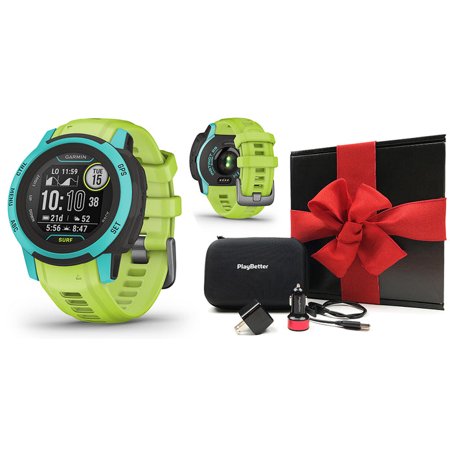 Garmin Instinct 2S Surf Tactical Rugged GPS Smartwatch - Gift Box Bundle with Car Adapter, Wall Adapter, & Hard Case - Waikiki