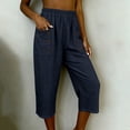 thumbnail image 6 of Noric Women's Cotton High Waist Casual Capri Pants with Button Pocket Elastic Waist Relaxed Fit Solid Yoga Runing Trousers, 6 of 7