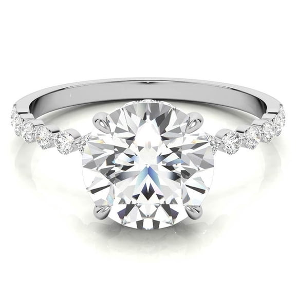 Auory Certified 2 Carat Round Cut Lab Created MoissaniteHalo Engagement Ring in 18K White Gold Plating for Women