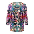 thumbnail image 5 of Women's Tops Dressy Casual Vintage Spring Elegant Shirts Fashion 2024 Floal Printing 3/4 Sleeve Tunic Tops Loose Fit Flowy Round Neck Blouse Summer Clothes for Teen Girls Multicolor T Shirts XXXXL, 5 of 5