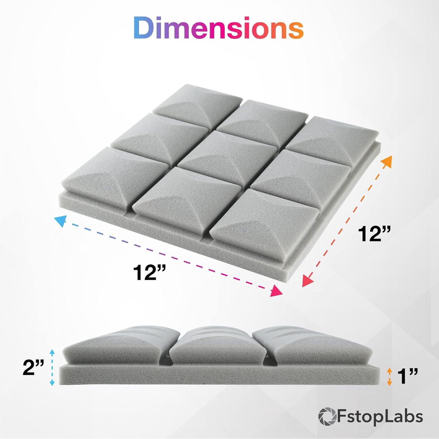 FStop Labs Gray Soundproof Rated Mushroom Foam 12" x 12" Acoustic Damper (12 Counts)