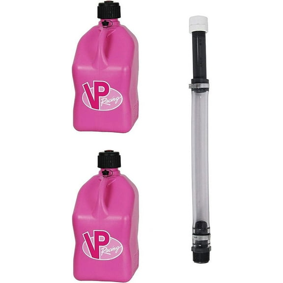 VP Racing Fuels Motorsport 5 Gallon Plastic Utility Jug Pink (2 Pack) w/ 14 Inch Hose (2 Pack) -Fits Most Automotive Gas Tanks and has Built-in Filter