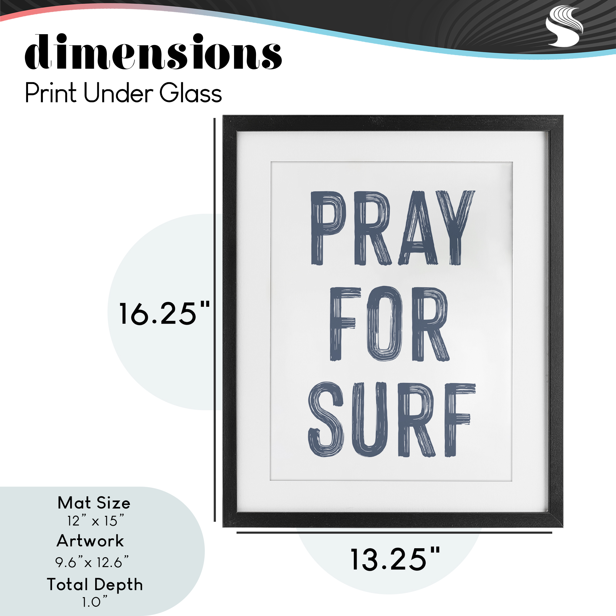 Summer Sentiment Pray For Surf Black Framed Print Under Glass, design by Lettered and Lined