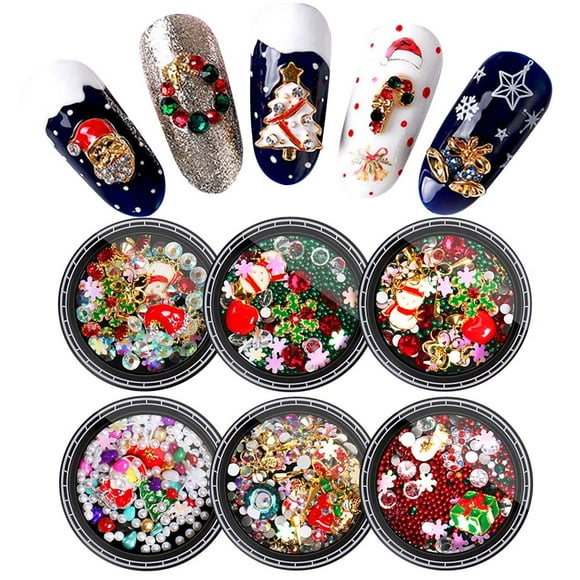 6 Boxes Christmas Nail Charm Fashion Creative Nail Art Charm Nail Rhinestone