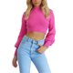 thumbnail image 2 of Top corto con cuello redondo, estilo informal, Top ajustado para mujer, traje diario con manga farol, 2 of 7