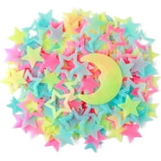 DERALAON 100 Pcs Colorful Glow in The Dark Luminous Stars Fluorescent Noctilucent Plastic Wall Stickers Murals Decals for Home Art Decor Ceiling Wall Decorate Kids Babys Bedroom Room Decorations