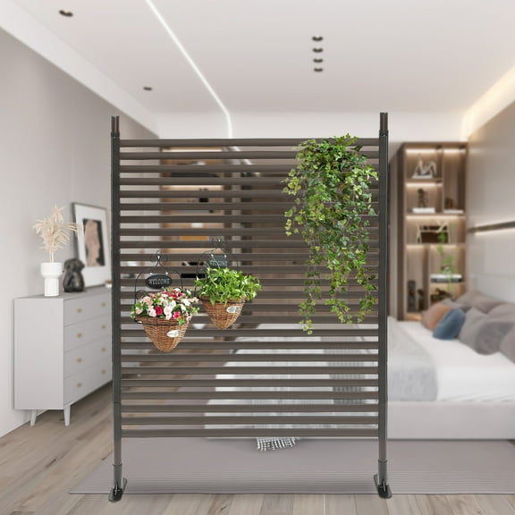 Outdoor Privacy Fence Screen and Panels with Stand, Decorative Privacy Screen for Patio Balcony Backyard Garden, Freestanding, Brown, 1PC