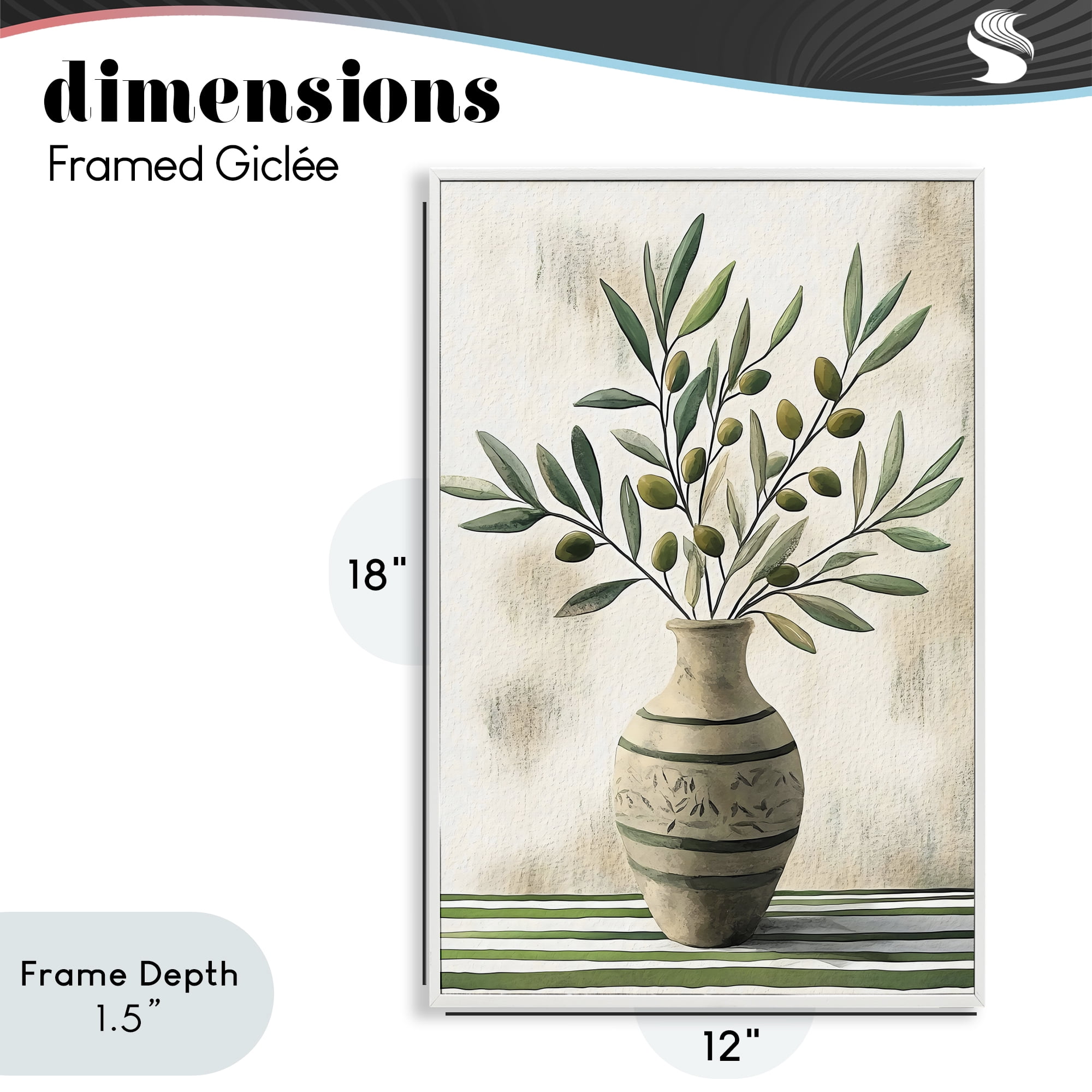 Stupell Industries Vase of Olive Branches White Framed Giclee Art, design by Creative Studio