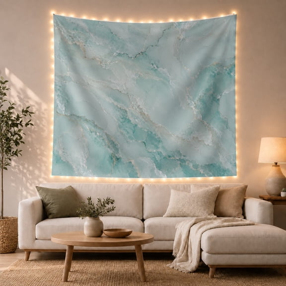 Marble Veins in Teal Aqua Water, Calming Elegant Abstract for Home Decor Lovers, Luxury Stone Wall Art Housewarming Gift Tapestry Wall Hanging for Bedroom, Living Room