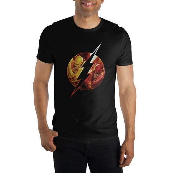 DC Comics Flash Family Logo Specialty Soft Hand Print Men's Black Tee T-Shirt Shirt-3XLB