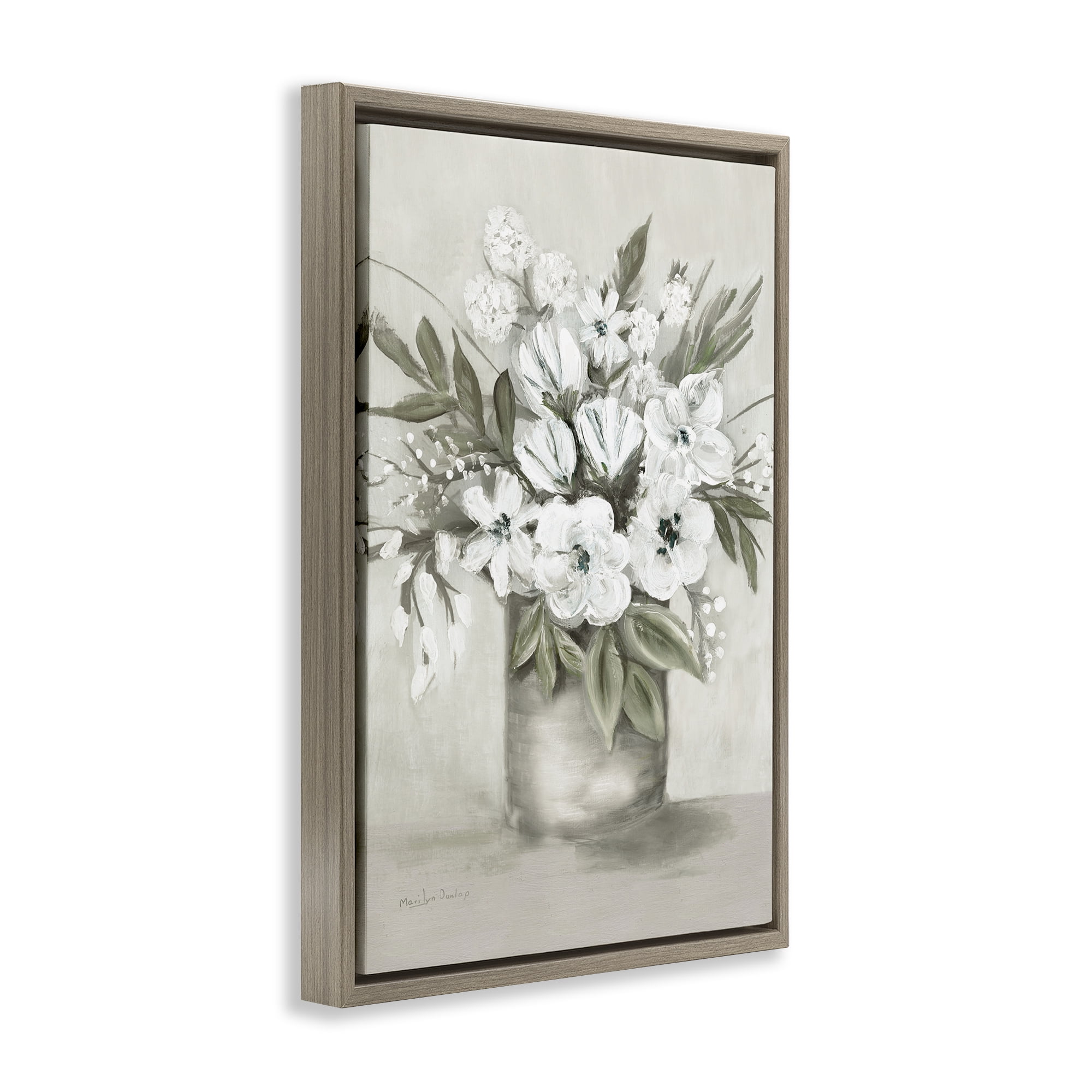 Stupell Industries Mixed White Flowers Plants & Flowers Painting Brown Floater Framed Canvas Art Print Wall Art, 21 x 31