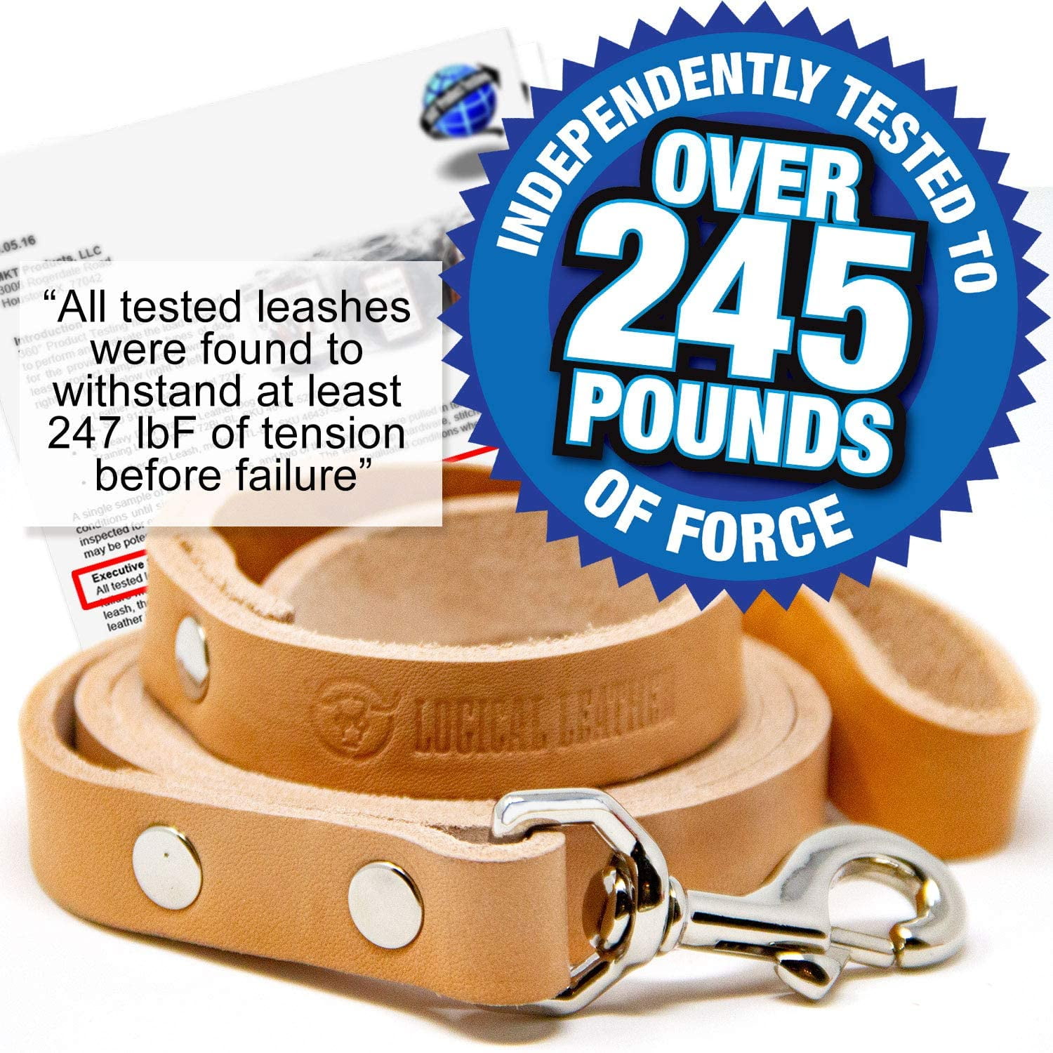 Logical Leather Dog Leash - 6 Foot Heavy Duty Full Grain Leather Lead; Best for Training - Tan