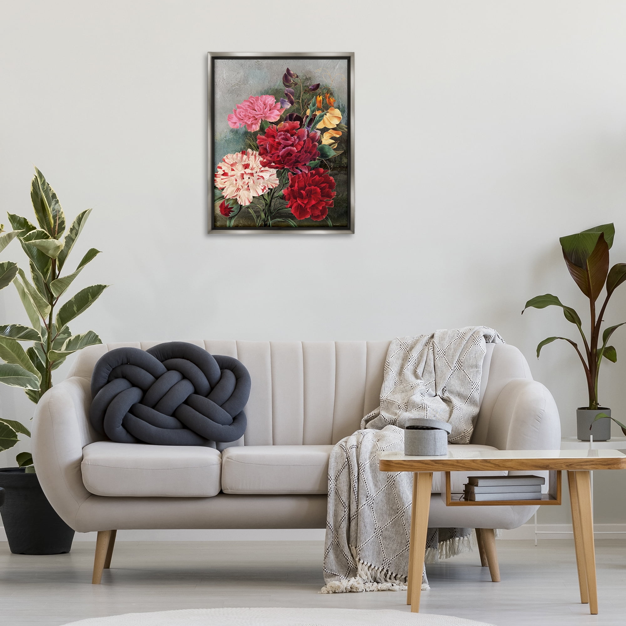 Stupell Industries Vintage Geranium Blooms Botanical & Floral Painting Gray Floater Framed Art Print Wall Art, 25 x 31