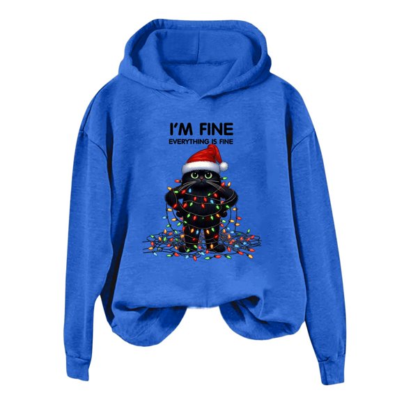 Hooded Pullover Women Long Zip Sweatshirt Hoodie Women Softy Sweat Shirt Long Jacket Holiday Staples Ladies Printed Casual Printed Sweatshirt Hoodie Blue XXL