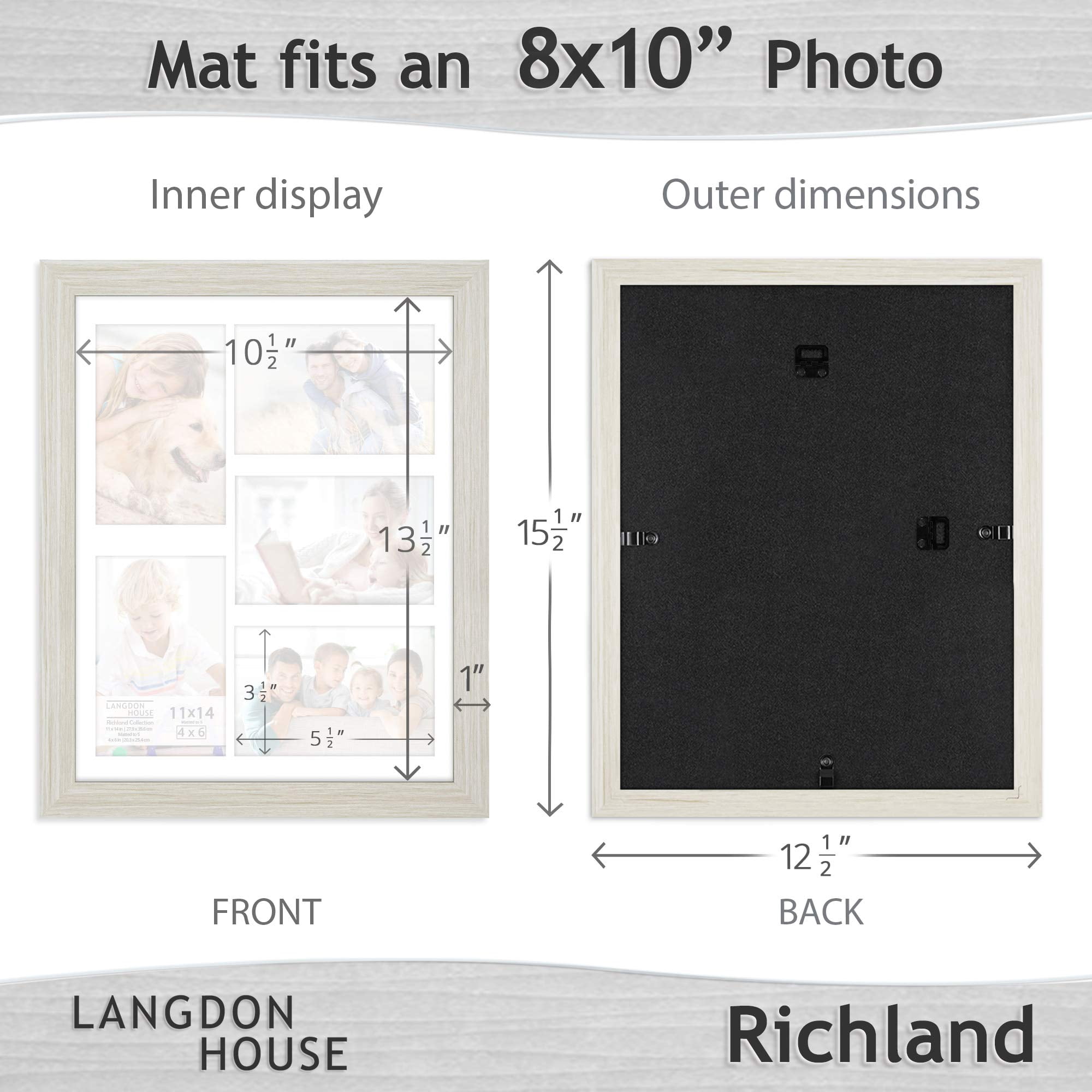 Langdon House 11x14 Almond White Collage Frames w/ Mat for 5 - 4x6 Photos, Contemporary Farmhouse Style, 6 Pack, Richland Collection (US Company)