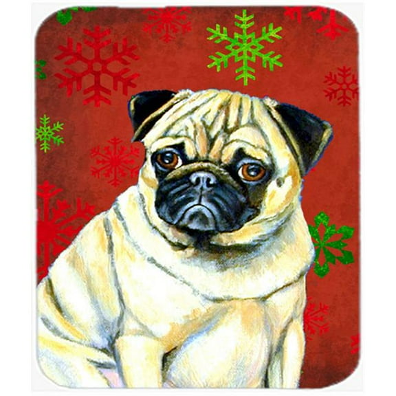 Pug Red And Green Snowflakes Holiday Christmas Mouse Pad, Hot Pad Or Trivet - 7.75 x 9.25 In.