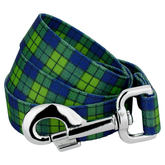 Country Brook Petz® 1 Inch Blue and Green Plaid Dog Leash, 4 Foot