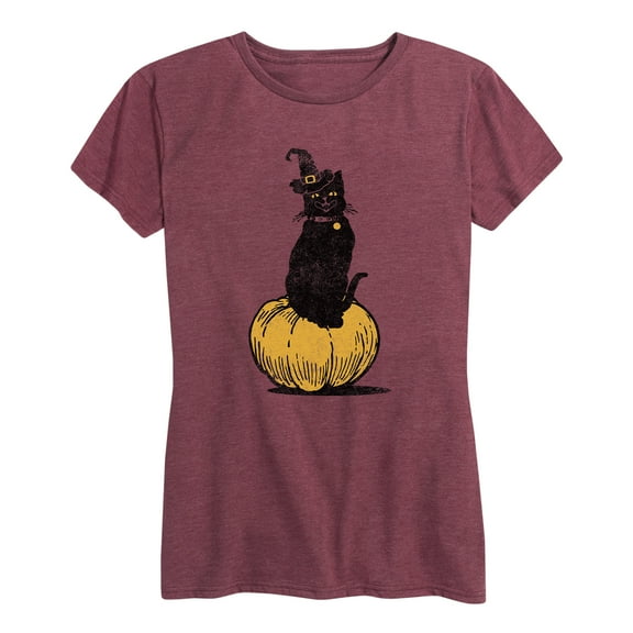 Instant Message - Cat Sitting On Pumpkin - Women's Short Sleeve Graphic T-Shirt