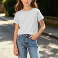 thumbnail image 2 of FRSASU Girls T Shirts 100% Cotton Short Sleeve Tops Kids Summer Casual Crewneck Basic Tees 3-15 Years White, 2 of 5