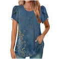 thumbnail image 2 of Fengqque 2025 Women's New Round Neck Pleated Tunic Top Curved Hem Printed Blouse, 2 of 5