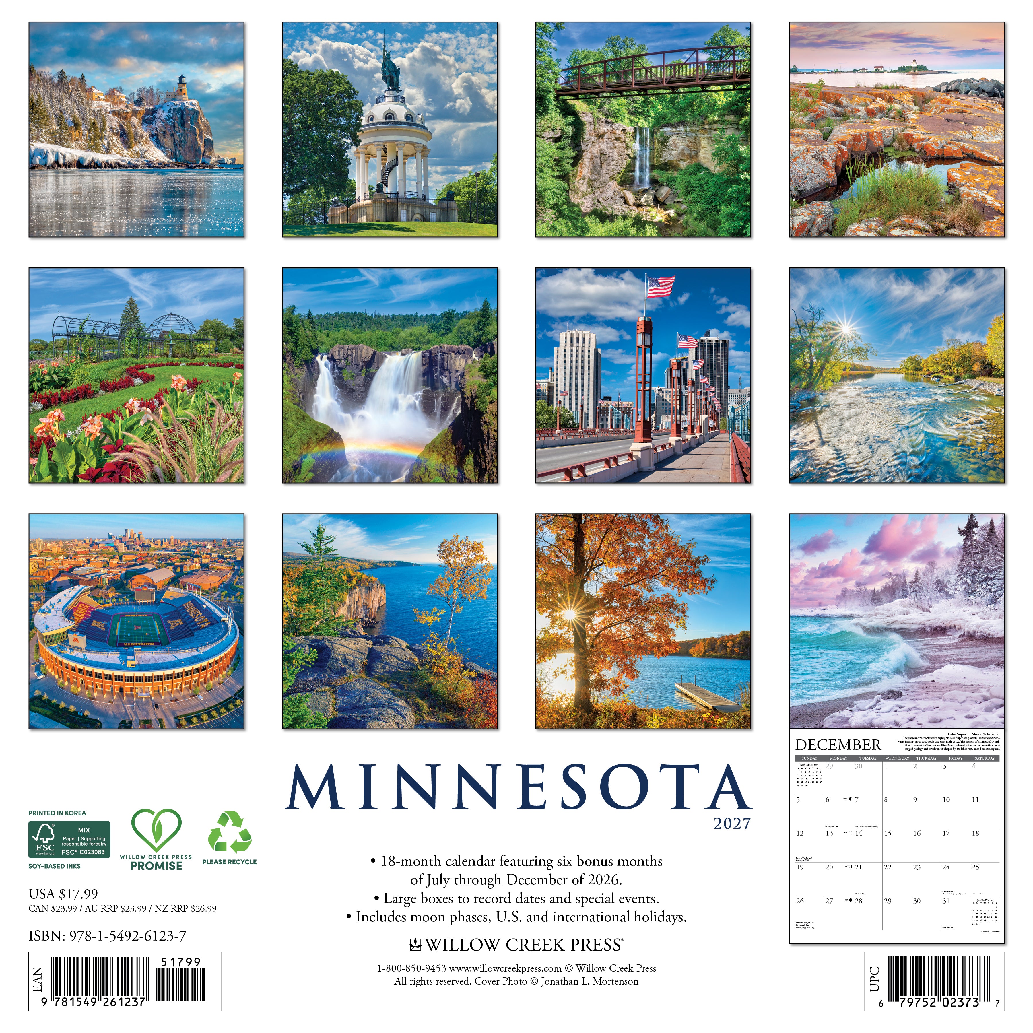 Willow Creek Press, Minnesota 2027 Wall Calendar