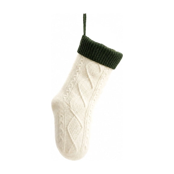 Ohmyroo Cable Knit Christmas Stocking, Ivory Large Hanging Stocking with Contrast Cuff and Hanging Loop, Ribbed Xmas Sock for Fireplace Mantel Staircase Gift Filler and Family Decoration