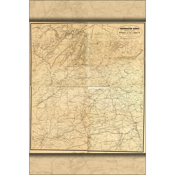 24"x36" Gallery Poster, map of Nw Georgia parts Tennessee Alabama 1863