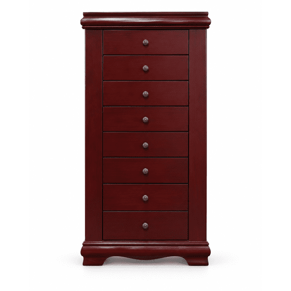 Wood Jewelry Cabinet with Mirror and 8 Drawers