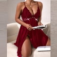 thumbnail image 4 of Warop Women's Camisole Dress with V-Neck, Lace and Sheer Mesh, Sexy Backless Slit Nightgown for Bedroom and Lounge, 4 of 5