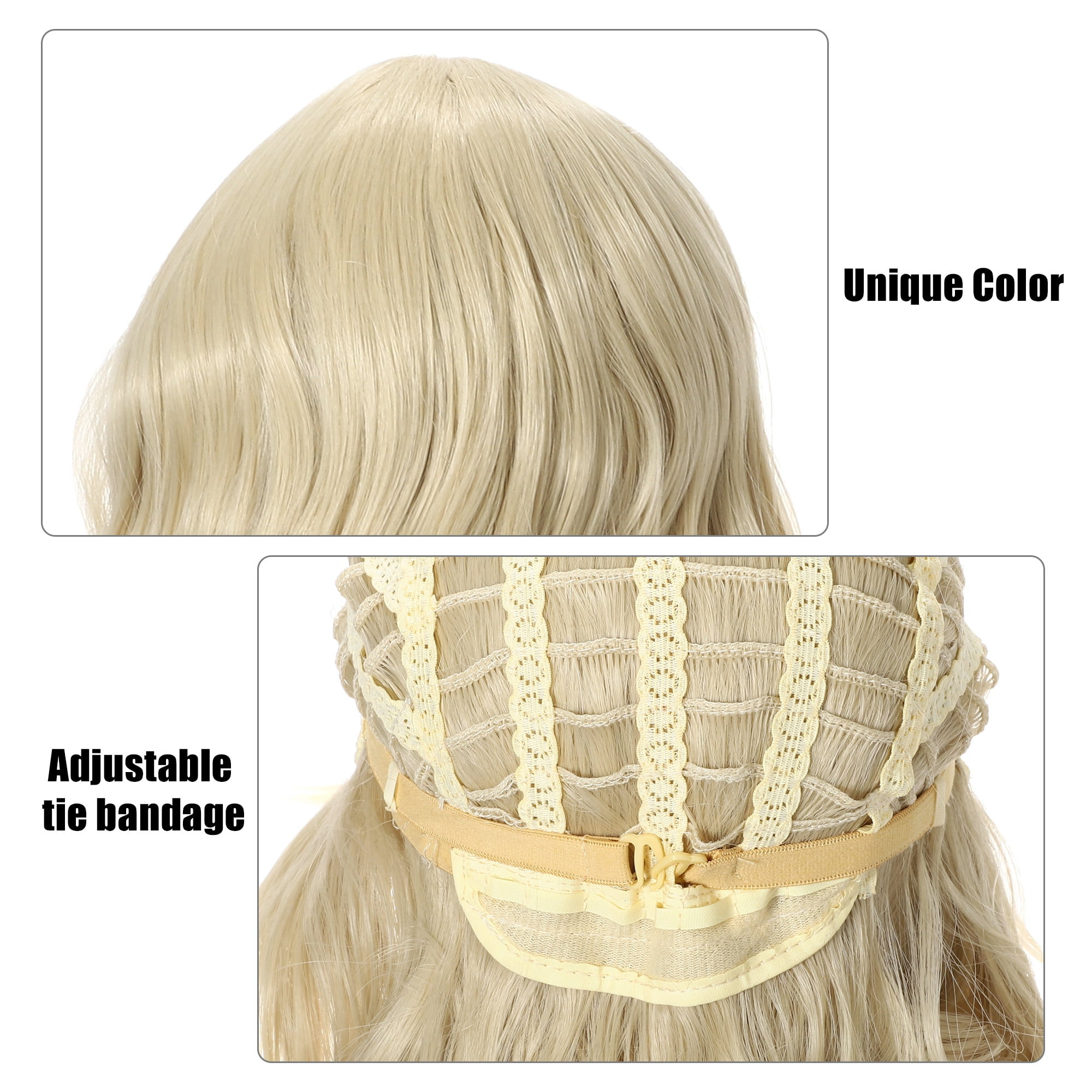 Unique Bargains Human Hair Wig for Women 14" Curly Wig with Wig Cap Light Gold Tone