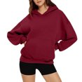thumbnail image 3 of Women's Fashion Oversized Drop Shoulder Long Sleeve Sweatshirt Solid Color Hooded Sweatshirt for Comfortable Fit,Wine,M, 3 of 6